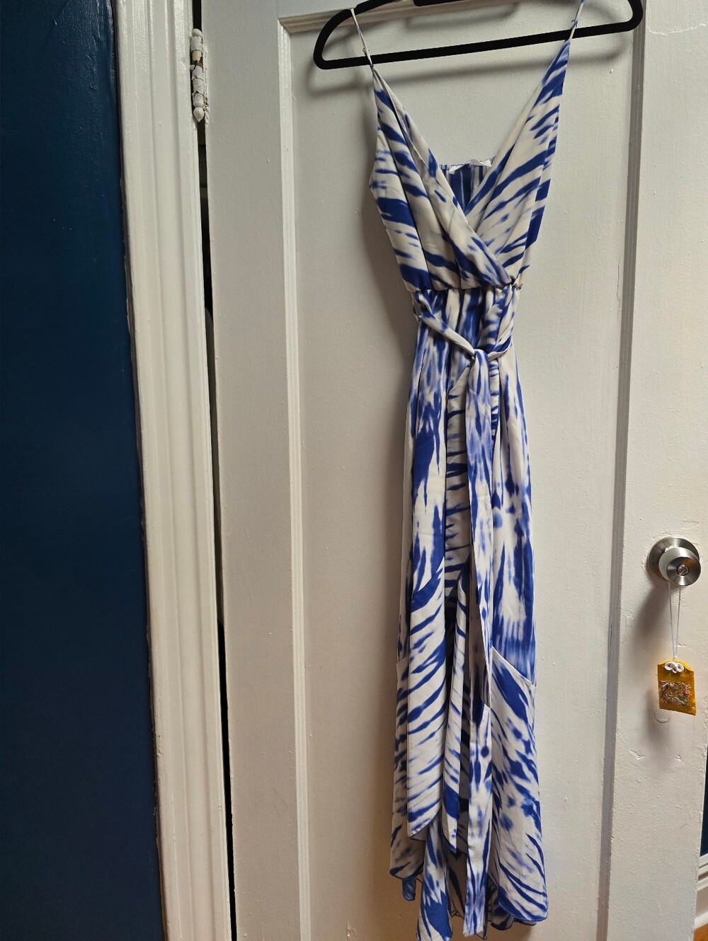 Blue and White Tie-Dye High Low Dress